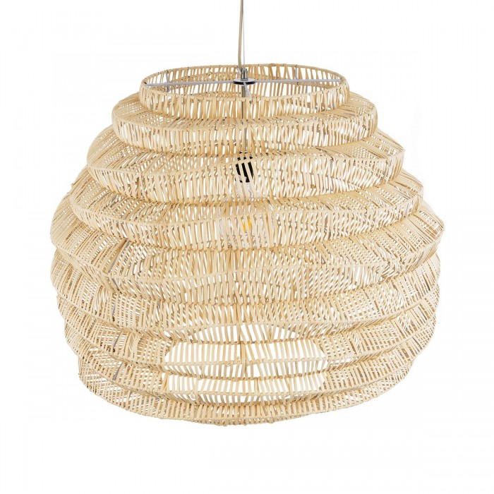 GloboStar® OREGON 02207 Boho Κρεμαστό Φωτιστικό Οροφής Μονόφωτο 1 x E27 AC220-240V IP20 - Φ80 x Υ65cm - Μπεζ Μπαμπού Πλέγμα