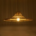 GloboStar® PALERMO 02208 Boho Κρεμαστό Φωτιστικό Οροφής Μονόφωτο 1 x E27 AC220-240V IP20 - Φ60 x Υ20cm - Μπεζ Ξύλινο Μπαμπού Πλέγμα