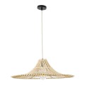GloboStar® PALERMO 02208 Boho Κρεμαστό Φωτιστικό Οροφής Μονόφωτο 1 x E27 AC220-240V IP20 - Φ60 x Υ20cm - Μπεζ Ξύλινο Μπαμπού Πλέγμα
