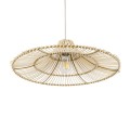 GloboStar® PALERMO 02208 Boho Κρεμαστό Φωτιστικό Οροφής Μονόφωτο 1 x E27 AC220-240V IP20 - Φ60 x Υ20cm - Μπεζ Ξύλινο Μπαμπού Πλέγμα