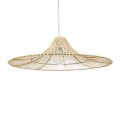 GloboStar® PALERMO 02209 Boho Κρεμαστό Φωτιστικό Οροφής Μονόφωτο 1 x E27 AC220-240V IP20 - Φ100 x Υ30cm - Μπεζ Ξύλινο Μπαμπού Πλέγμα