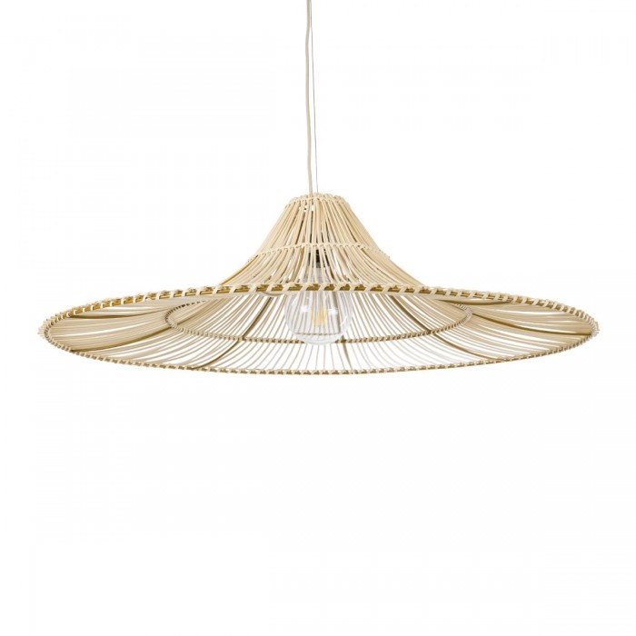 GloboStar® PALERMO 02209 Boho Κρεμαστό Φωτιστικό Οροφής Μονόφωτο 1 x E27 AC220-240V IP20 - Φ100 x Υ30cm - Μπεζ Ξύλινο Μπαμπού Πλέγμα