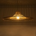 GloboStar® PALERMO 02209 Boho Κρεμαστό Φωτιστικό Οροφής Μονόφωτο 1 x E27 AC220-240V IP20 - Φ100 x Υ30cm - Μπεζ Ξύλινο Μπαμπού Πλέγμα