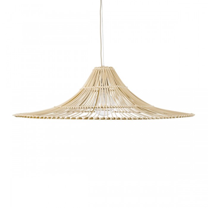 GloboStar® PALERMO 02209 Boho Κρεμαστό Φωτιστικό Οροφής Μονόφωτο 1 x E27 AC220-240V IP20 - Φ100 x Υ30cm - Μπεζ Ξύλινο Μπαμπού Πλέγμα