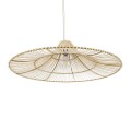 GloboStar® PALERMO 02209 Boho Κρεμαστό Φωτιστικό Οροφής Μονόφωτο 1 x E27 AC220-240V IP20 - Φ100 x Υ30cm - Μπεζ Ξύλινο Μπαμπού Πλέγμα