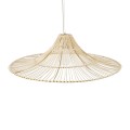 GloboStar® PALERMO 02209 Boho Κρεμαστό Φωτιστικό Οροφής Μονόφωτο 1 x E27 AC220-240V IP20 - Φ100 x Υ30cm - Μπεζ Ξύλινο Μπαμπού Πλέγμα