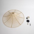 GloboStar® PALERMO 02209 Boho Κρεμαστό Φωτιστικό Οροφής Μονόφωτο 1 x E27 AC220-240V IP20 - Φ100 x Υ30cm - Μπεζ Ξύλινο Μπαμπού Πλέγμα