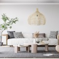 GloboStar® ADEJE 02210 Boho Κρεμαστό Φωτιστικό Πλέγμα Μονόφωτο 1 x E27 IP20 Μπεζ Ξύλο - Μ60 x Π60 x Υ60cm