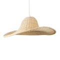GloboStar® ESPARGOS 02214 Boho Κρεμαστό Φωτιστικό Οροφής Μονόφωτο 1 x E27 AC220-240V IP20 - Φ70 x Υ35cm - Μπεζ Ξύλινο Μπαμπού Πλέγμα