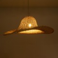 GloboStar® ESPARGOS 02214 Boho Κρεμαστό Φωτιστικό Οροφής Μονόφωτο 1 x E27 AC220-240V IP20 - Φ70 x Υ35cm - Μπεζ Ξύλινο Μπαμπού Πλέγμα