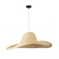 GloboStar® ESPARGOS 02214 Boho Κρεμαστό Φωτιστικό Οροφής Μονόφωτο 1 x E27 AC220-240V IP20 - Φ70 x Υ35cm - Μπεζ Ξύλινο Μπαμπού Πλέγμα