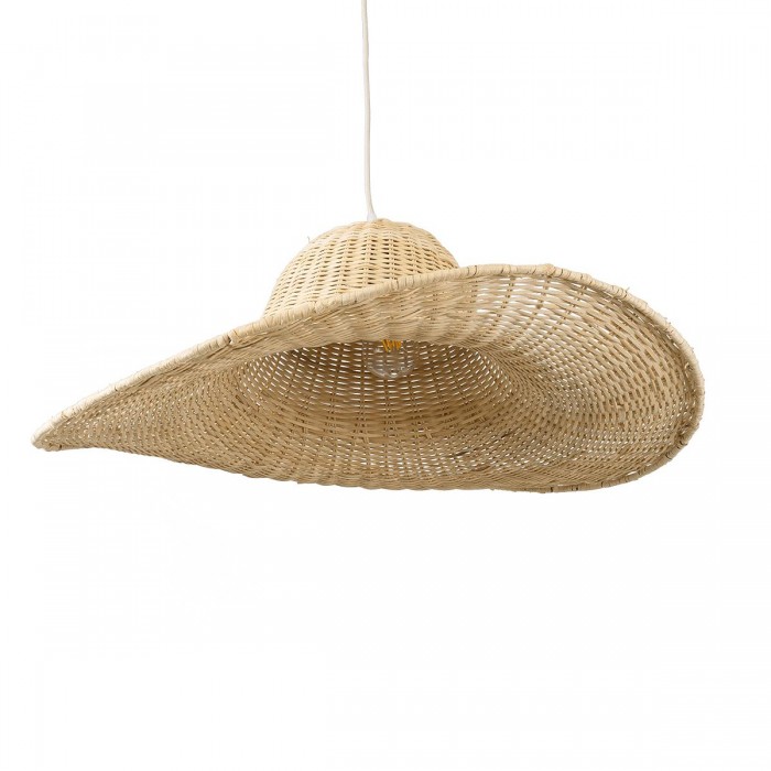 GloboStar® ESPARGOS 02214 Boho Κρεμαστό Φωτιστικό Οροφής Μονόφωτο 1 x E27 AC220-240V IP20 - Φ70 x Υ35cm - Μπεζ Ξύλινο Μπαμπού Πλέγμα