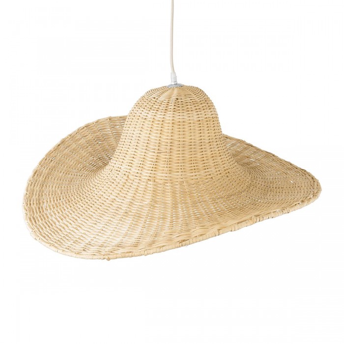 GloboStar® ESPARGOS 02214 Boho Κρεμαστό Φωτιστικό Οροφής Μονόφωτο 1 x E27 AC220-240V IP20 - Φ70 x Υ35cm - Μπεζ Ξύλινο Μπαμπού Πλέγμα