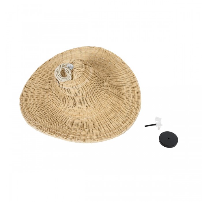 GloboStar® ESPARGOS 02214 Boho Κρεμαστό Φωτιστικό Οροφής Μονόφωτο 1 x E27 AC220-240V IP20 - Φ70 x Υ35cm - Μπεζ Ξύλινο Μπαμπού Πλέγμα