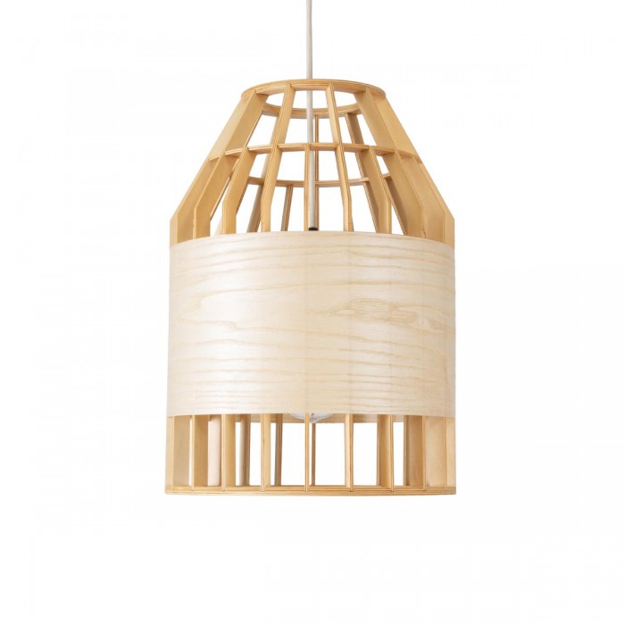 GloboStar® GALIA 02219 Boho Κρεμαστό Φωτιστικό Πλέγμα Μονόφωτο 1 x E27 IP20 Μπεζ & Καφέ Ξύλο - Μ30 x Π30 x Υ40cm