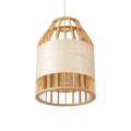 GloboStar® GALIA 02219 Boho Κρεμαστό Φωτιστικό Πλέγμα Μονόφωτο 1 x E27 IP20 Μπεζ & Καφέ Ξύλο - Μ30 x Π30 x Υ40cm