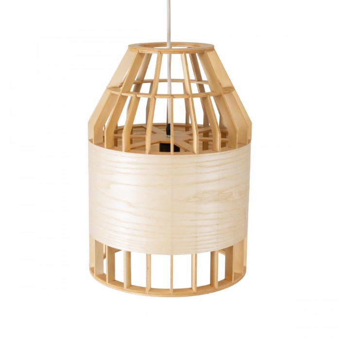 GloboStar® GALIA 02219 Boho Κρεμαστό Φωτιστικό Πλέγμα Μονόφωτο 1 x E27 IP20 Μπεζ & Καφέ Ξύλο - Μ30 x Π30 x Υ40cm