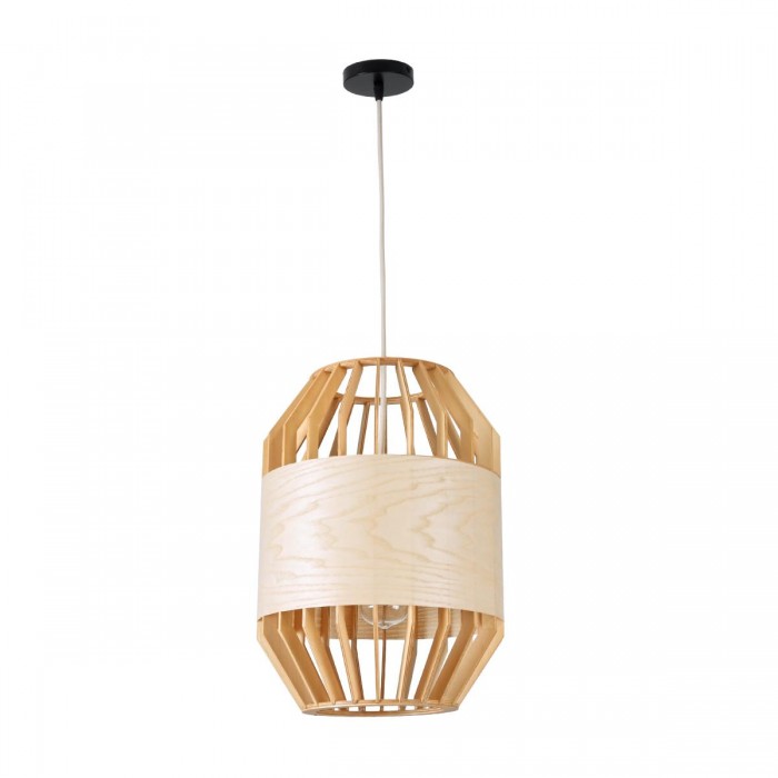 GloboStar® GALIA 02220 Boho Κρεμαστό Φωτιστικό Οροφής Μονόφωτο 1 x E27 AC220-240V IP20 - Φ30 x Υ40cm - Μπεζ Ξύλινο Μπαμπού Πλέγμα