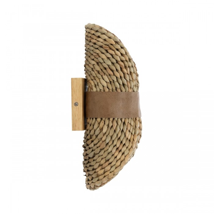 GloboStar® GUAVA 02222 Boho Επιτοίχιο Φωτιστικό Απλίκα Δίφωτο 2 x G9 IP20 Μπεζ Ξύλο με Μπεζ Δέρμα - Μ11 x Π13 x Υ30cm