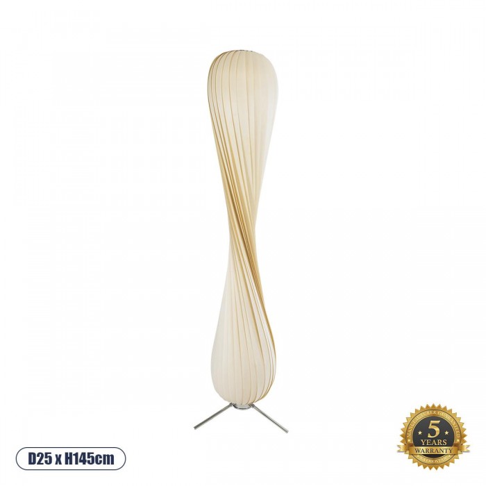 GloboStar® PRAIA 02225 Μοντέρνο Επιδαπέδιο Φωτιστικό Δίφωτο 2 x E27 IP20 Μπεζ Ξύλο - Μ25 x Π25 x Υ145cm