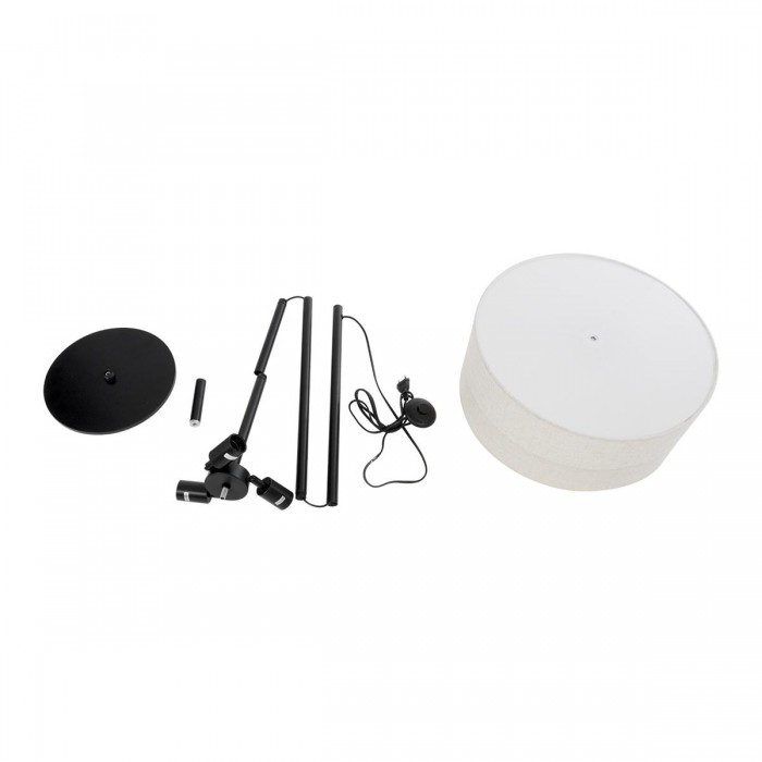 GloboStar® MARIGOLD 02228 Μοντέρνο Επιδαπέδιο Φωτιστικό Τρίφωτο 3 x E27 IP20 Μαύρο Αλουμίνιο με Λευκό Ύφασμα - Μ46 x Π46 x Υ160cm