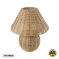 GloboStar® PERU 02239 Boho Επιτραπέζιο Φωτιστικό Μονόφωτο 1 x E27 AC220-240V IP20 - Φ40 x Υ45cm - Μπεζ Ξύλινο Καμπάνα - 5 Χρόνια Εγγύηση