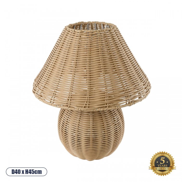 GloboStar® PERU 02239 Boho Επιτραπέζιο Φωτιστικό Μονόφωτο 1 x E27 AC220-240V IP20 - Φ40 x Υ45cm - Μπεζ Ξύλινο Καμπάνα - 5 Χρόνια Εγγύηση