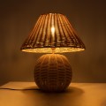 GloboStar® PERU 02239 Boho Επιτραπέζιο Φωτιστικό Μονόφωτο 1 x E27 AC220-240V IP20 - Φ40 x Υ45cm - Μπεζ Ξύλινο Καμπάνα - 5 Χρόνια Εγγύηση