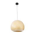 GloboStar® KAILANI 02242 Boho Κρεμαστό Φωτιστικό Οροφής Μονόφωτο 1 x E27 AC220-240V IP20 - Φ40 x Υ30cm - Μπεζ Λεπτό Φύλλο Ξύλου Καμπάνα