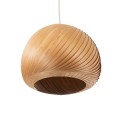 GloboStar® KAILANI 02243 Boho Κρεμαστό Φωτιστικό Οροφής Μονόφωτο 1 x E27 AC220-240V IP20 - Φ40 x Υ30cm - Καφέ Λεπτό Φύλλο Ξύλου Καμπάνα