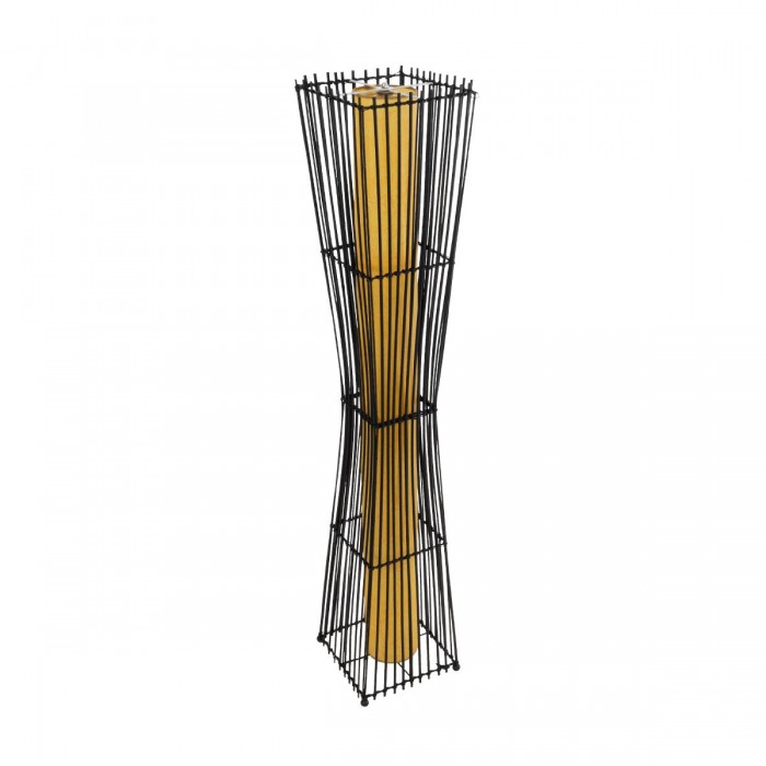 GloboStar® PALMA 02274 Boho Επιδαπέδιο Φωτιστικό Δίφωτο 2 x E27 IP20 Μαύρο Ξύλο με Μπεζ Ύφασμα - Μ25 x Π25 x Υ140cm