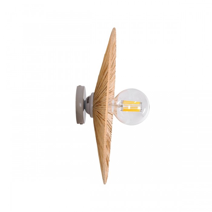 GloboStar® COLOMBO 02277 Boho Επιτοίχιο Φωτιστικό Απλίκα Μονόφωτο 1 x E27 IP20 Μπεζ Ράφια - Μ40 x Π40 x Υ9cm