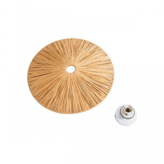 GloboStar® COLOMBO 02277 Boho Επιτοίχιο Φωτιστικό Απλίκα Μονόφωτο 1 x E27 IP20 Μπεζ Ράφια - Μ40 x Π40 x Υ9cm