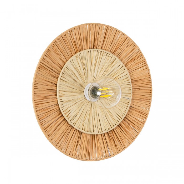 GloboStar® COLOMBO 02278 Boho Επιτοίχιο Φωτιστικό Απλίκα Μονόφωτο 1 x E27 IP20 Μπεζ Ράφια - Μ40 x Π40 x Υ9cm