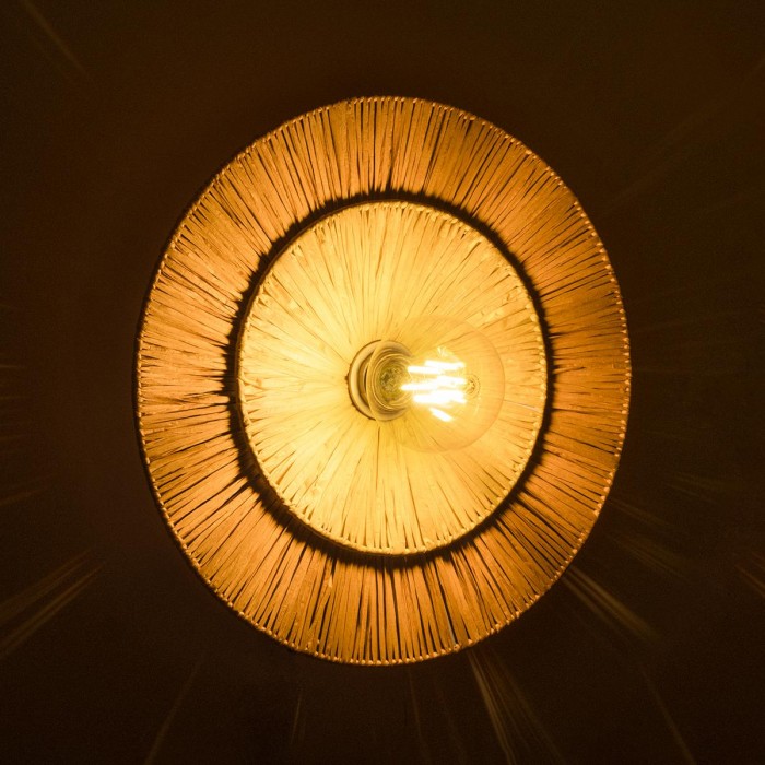 GloboStar® COLOMBO 02278 Boho Επιτοίχιο Φωτιστικό Απλίκα Μονόφωτο 1 x E27 IP20 Μπεζ Ράφια - Μ40 x Π40 x Υ9cm