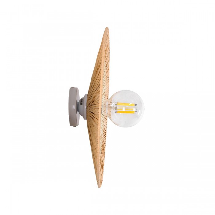 GloboStar® COLOMBO 02278 Boho Επιτοίχιο Φωτιστικό Απλίκα Μονόφωτο 1 x E27 IP20 Μπεζ Ράφια - Μ40 x Π40 x Υ9cm