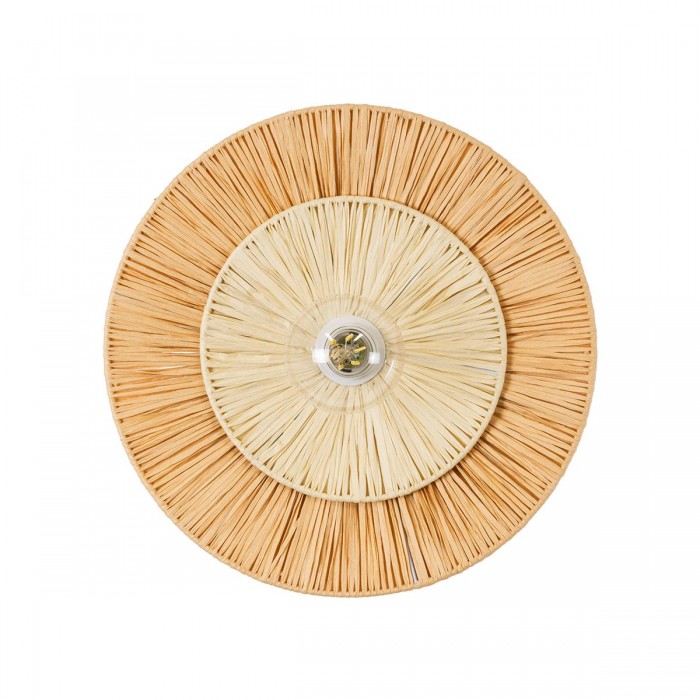 GloboStar® COLOMBO 02278 Boho Επιτοίχιο Φωτιστικό Απλίκα Μονόφωτο 1 x E27 IP20 Μπεζ Ράφια - Μ40 x Π40 x Υ9cm