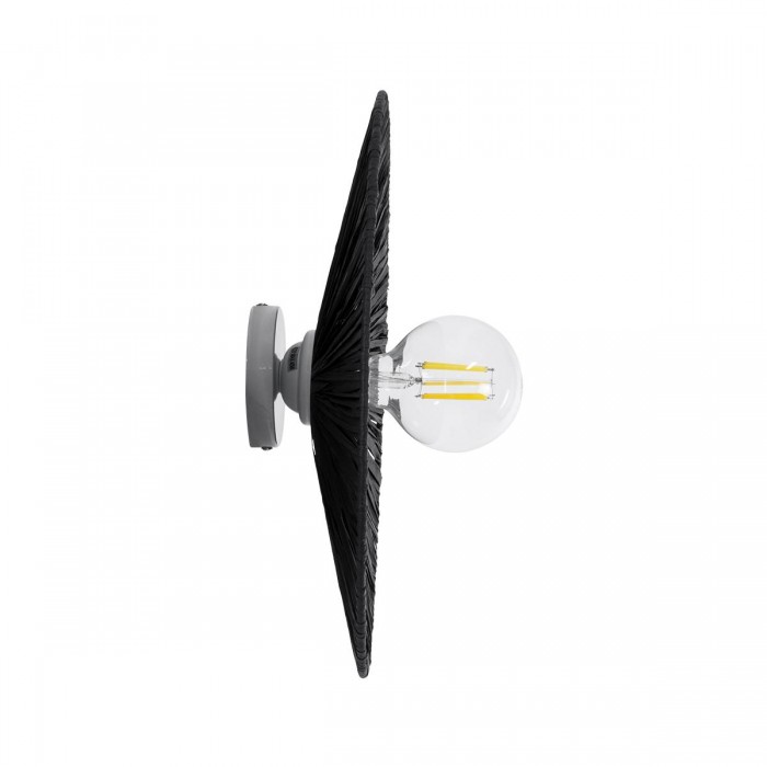GloboStar® COLOMBO 02279 Boho Φωτιστικό Τοίχου - Απλίκα Μονόφωτο 1 x E27 AC 220-240V IP20 - Φ40 x Υ4.5cm - Μαύρη Φυσική Ράφια Άχυρο Πλέγμα