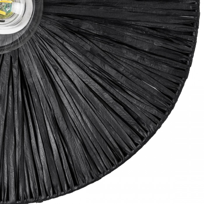 GloboStar® COLOMBO 02279 Boho Φωτιστικό Τοίχου - Απλίκα Μονόφωτο 1 x E27 AC 220-240V IP20 - Φ40 x Υ4.5cm - Μαύρη Φυσική Ράφια Άχυρο Πλέγμα