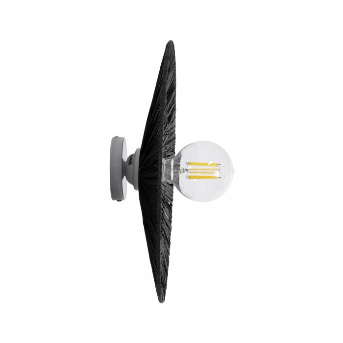GloboStar® COLOMBO 02280 Boho Φωτιστικό Τοίχου - Απλίκα Μονόφωτο 1 x E27 AC 220-240V IP20 - Φ40 x Υ4.5cm - Μαύρη Φυσική Ράφια Άχυρο Πλέγμα