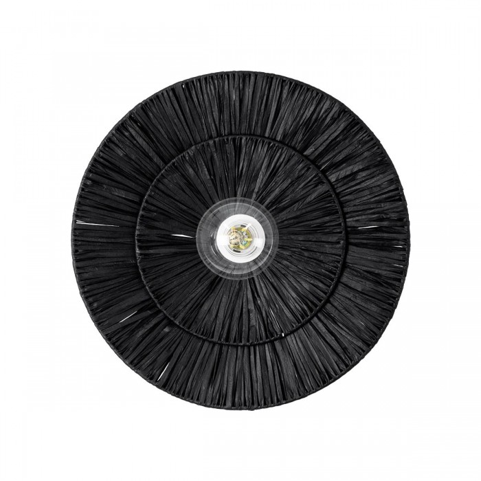 GloboStar® COLOMBO 02280 Boho Φωτιστικό Τοίχου - Απλίκα Μονόφωτο 1 x E27 AC 220-240V IP20 - Φ40 x Υ4.5cm - Μαύρη Φυσική Ράφια Άχυρο Πλέγμα