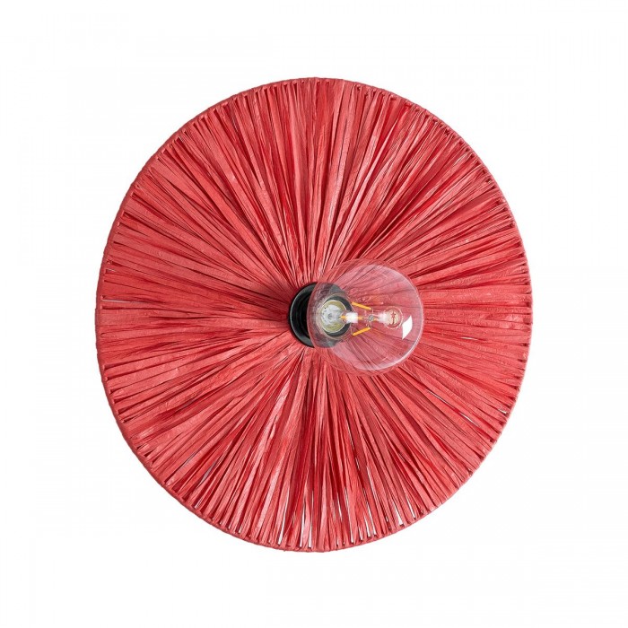GloboStar® COLOMBO 02281 Boho Φωτιστικό Τοίχου - Απλίκα Μονόφωτο 1 x E27 AC 220-240V IP20 - Φ40 x Υ9cm - Κόκκινη Φυσική Ράφια Άχυρο Πλέγμα