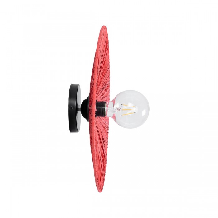 GloboStar® COLOMBO 02281 Boho Φωτιστικό Τοίχου - Απλίκα Μονόφωτο 1 x E27 AC 220-240V IP20 - Φ40 x Υ9cm - Κόκκινη Φυσική Ράφια Άχυρο Πλέγμα