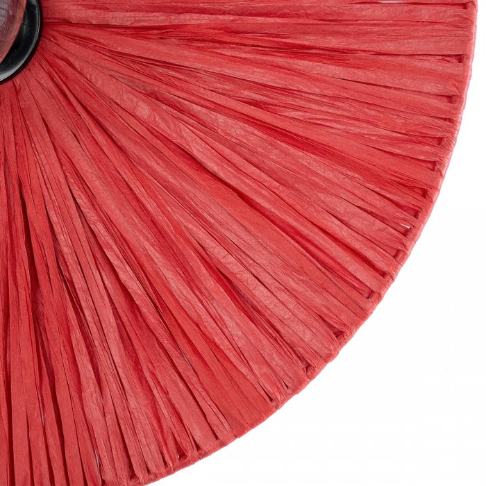 GloboStar® COLOMBO 02281 Boho Φωτιστικό Τοίχου - Απλίκα Μονόφωτο 1 x E27 AC 220-240V IP20 - Φ40 x Υ9cm - Κόκκινη Φυσική Ράφια Άχυρο Πλέγμα