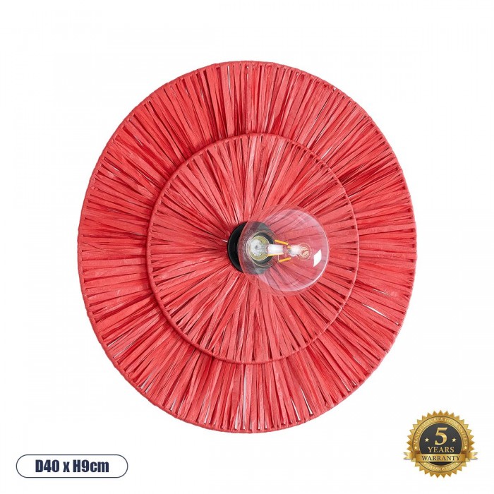 GloboStar® COLOMBO 02282 Boho Φωτιστικό Τοίχου - Απλίκα Μονόφωτο 1 x E27 AC 220-240V IP20 - Φ40 x Υ9cm - Κόκκινη Φυσική Ράφια Άχυρο Πλέγμα GloboStar® COLOMBO 02282 Boho Φωτιστικό Τοίχου - Απλίκα Μονόφωτο 1 x E27 AC 220-240V IP20 - Φ40 x Υ9cm - Κόκκινη Φυσική Ράφια Άχυρο Πλέγμα