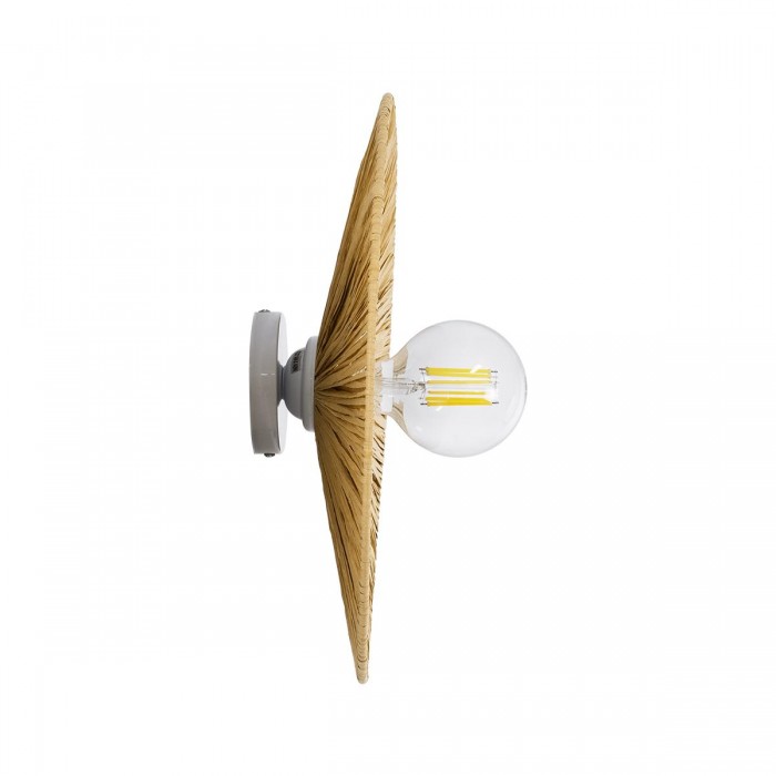 GloboStar® COLOMBO 02283 Boho Επιτοίχιο Φωτιστικό Απλίκα Μονόφωτο 1 x E27 IP20 Μπεζ Ράφια - Μ40 x Π40 x Υ9cm