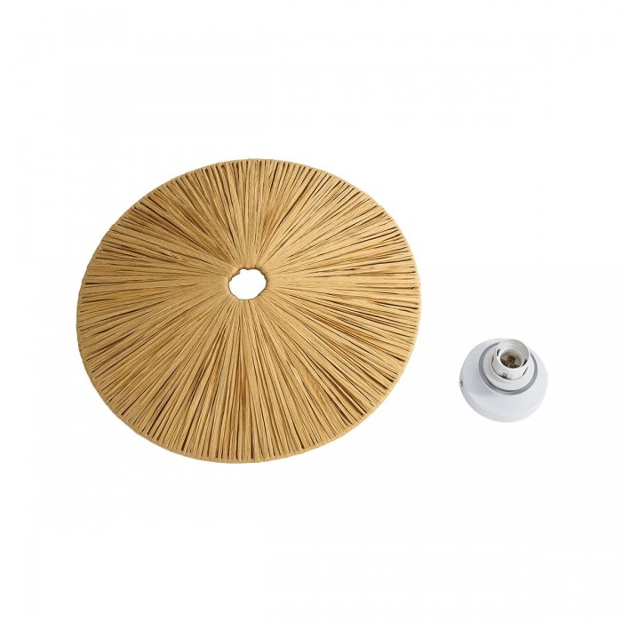 GloboStar® COLOMBO 02283 Boho Επιτοίχιο Φωτιστικό Απλίκα Μονόφωτο 1 x E27 IP20 Μπεζ Ράφια - Μ40 x Π40 x Υ9cm