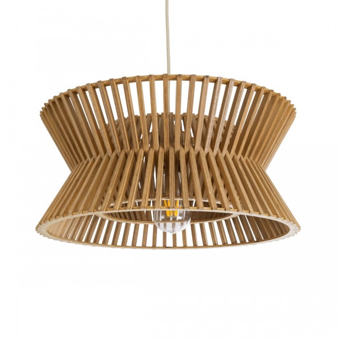 GloboStar® BIMINI 02287 Boho Κρεμαστό Φωτιστικό Οροφής Μονόφωτο 1 x E27 AC220-240V IP20 - Φ45 x Υ20cm - Καφέ Ξύλινο Πλέγμα Καμπάνα