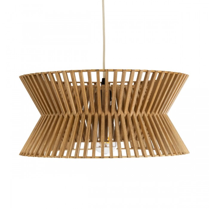 GloboStar® BIMINI 02287 Boho Κρεμαστό Φωτιστικό Οροφής Μονόφωτο 1 x E27 AC220-240V IP20 - Φ45 x Υ20cm - Καφέ Ξύλινο Πλέγμα Καμπάνα