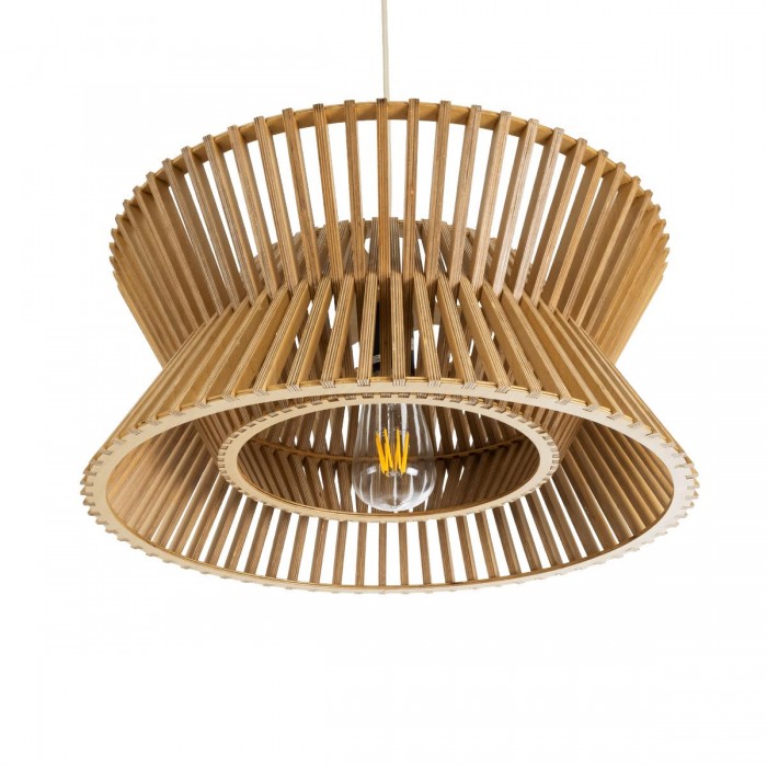 GloboStar® BIMINI 02287 Boho Κρεμαστό Φωτιστικό Οροφής Μονόφωτο 1 x E27 AC220-240V IP20 - Φ45 x Υ20cm - Καφέ Ξύλινο Πλέγμα Καμπάνα